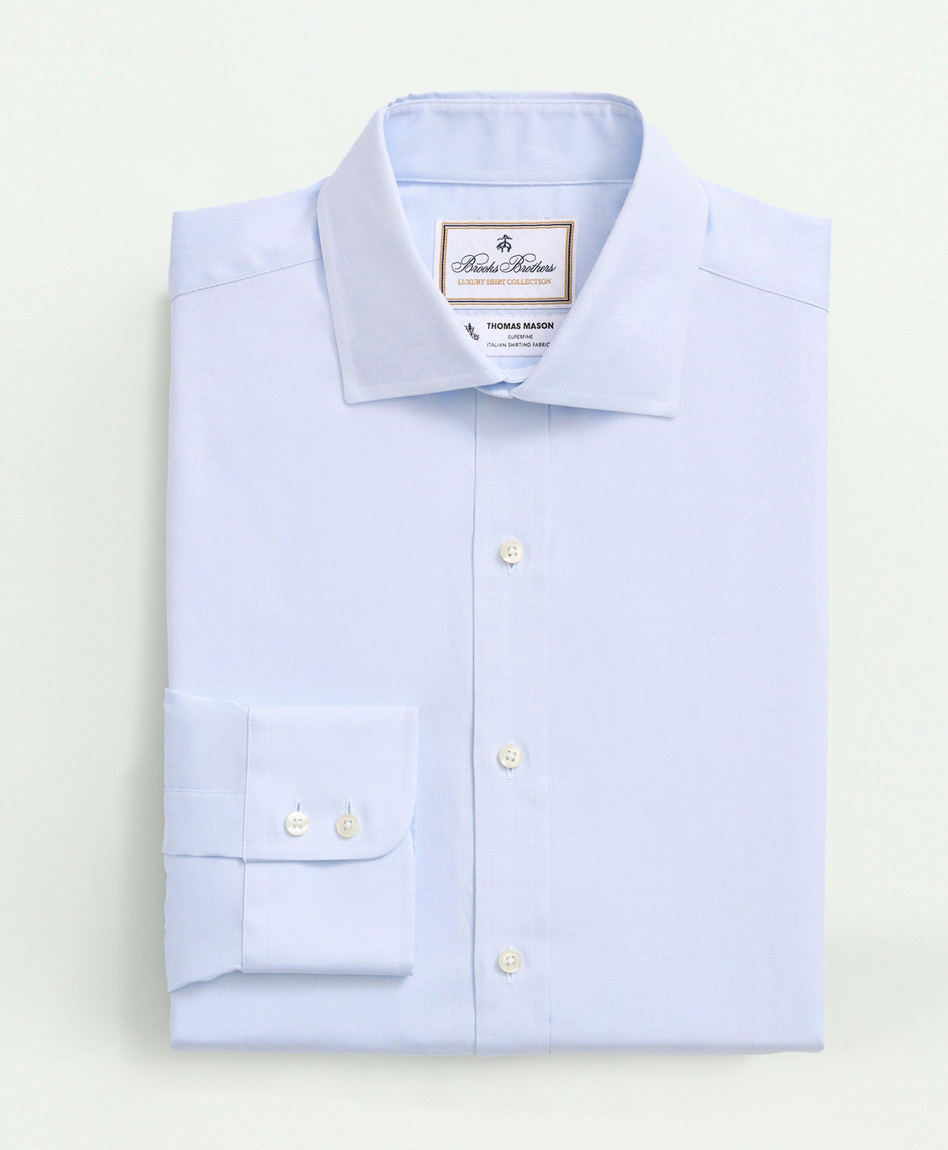 Brooks Brothers X Thomas Mason Cotton Pinpoint Oxford English Collar Dress Shirt | Light Blue | Size 17 36