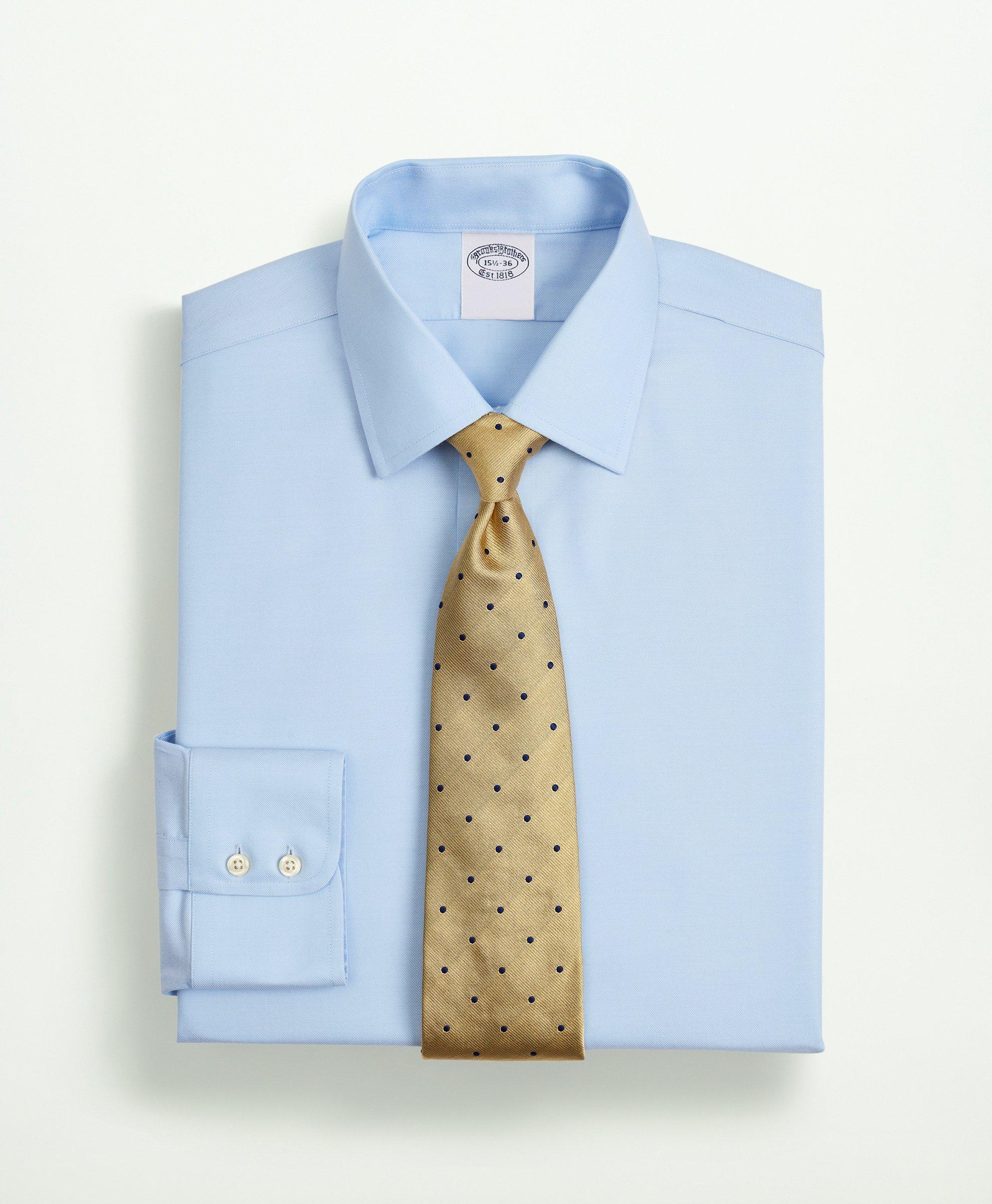 Brooks Brothers Stretch Supima Cotton Non-iron Twill Ainsley Collar Dress Shirt | Light Blue | Size 17½ 34