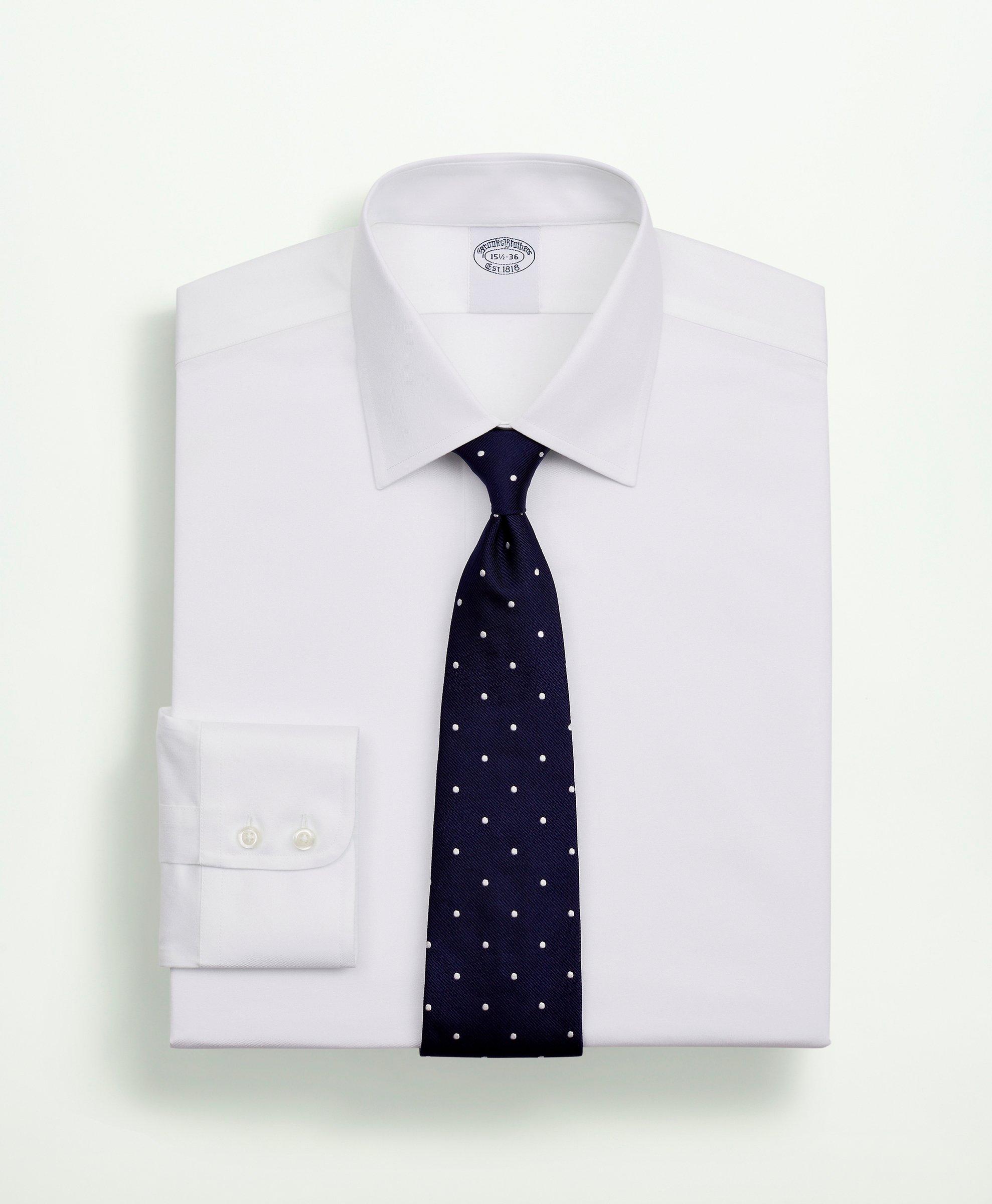 Brooks Brothers Stretch Supima Cotton Non-iron Twill Ainsley Collar Dress Shirt | White | Size 17 35