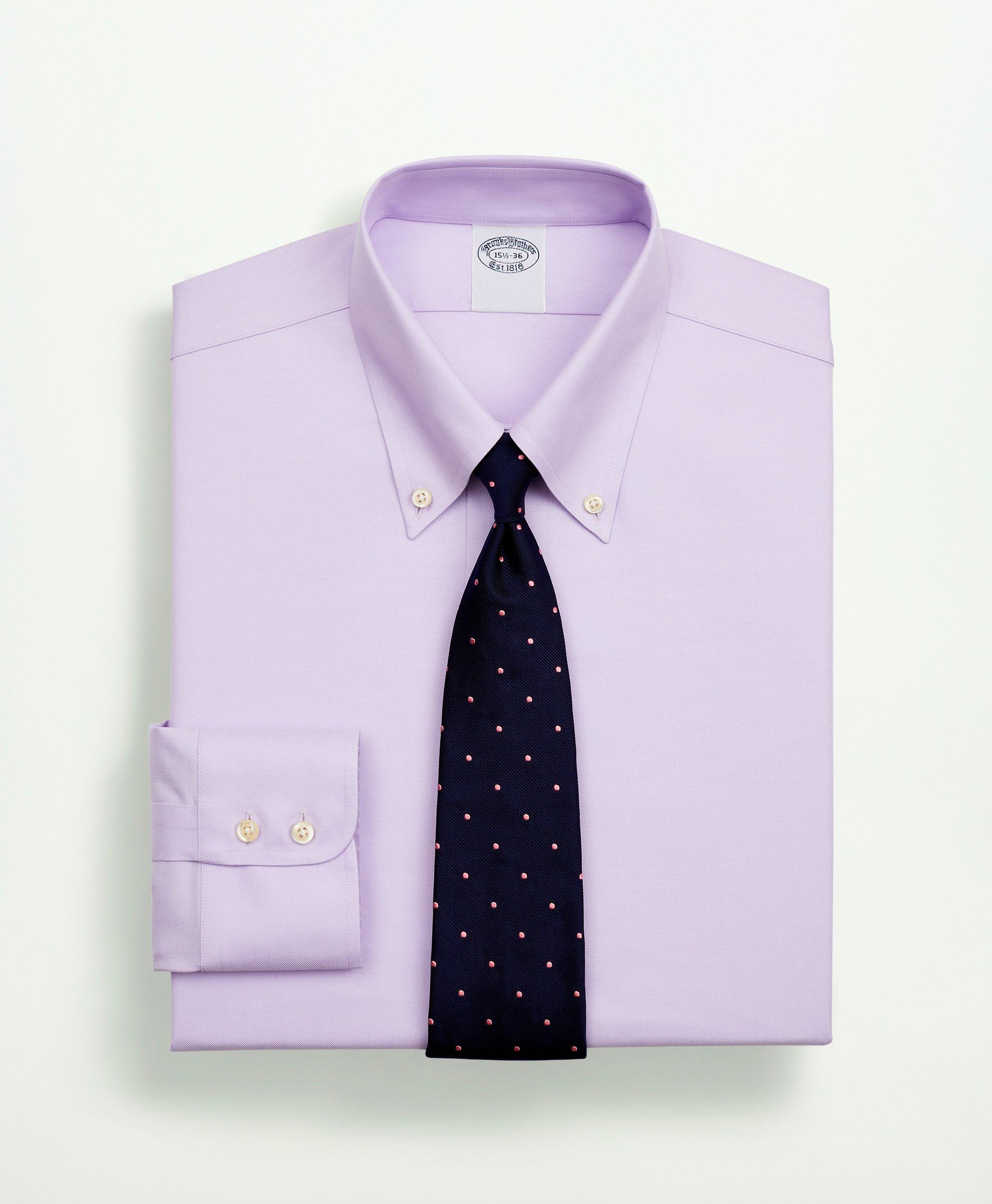 Brooks Brothers Stretch Supima Cotton Non-iron Twill Button-down Collar Dress Shirt In Lavender