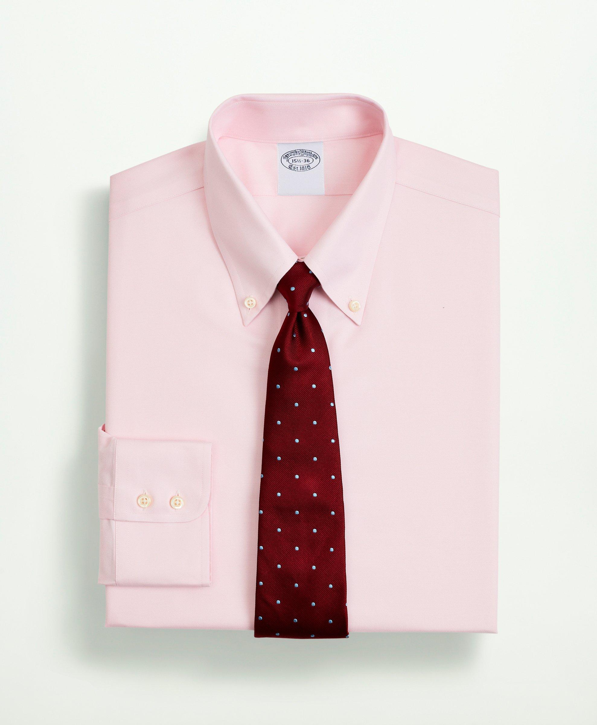 Brooks Brothers Stretch Supima Cotton Non-iron Twill Button-down Collar Dress Shirt | Pink | Size 18 34