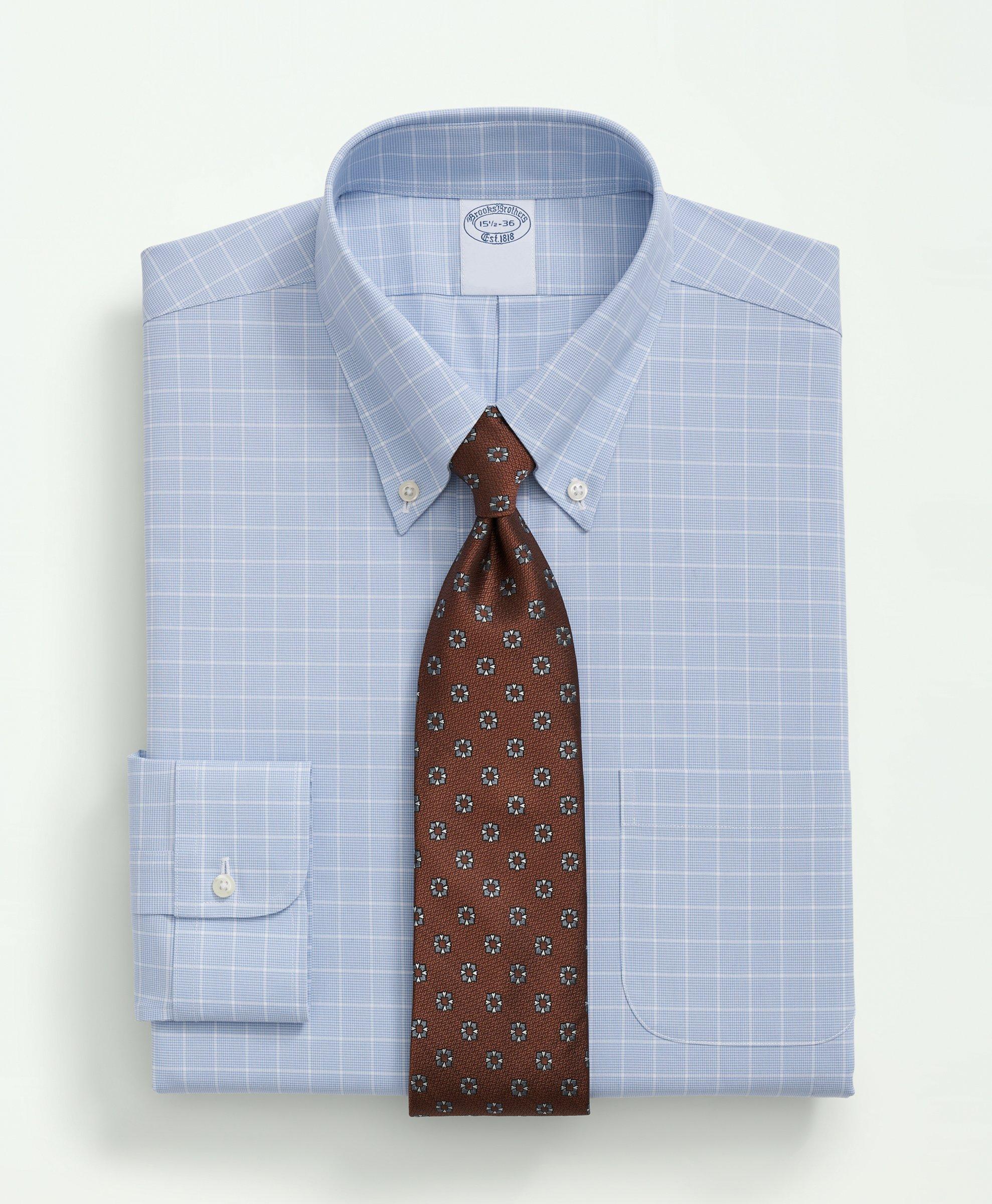 Stretch Supima Cotton Non-Iron Poplin Polo Button Down Collar, Ground Windowpane Dress Shirt