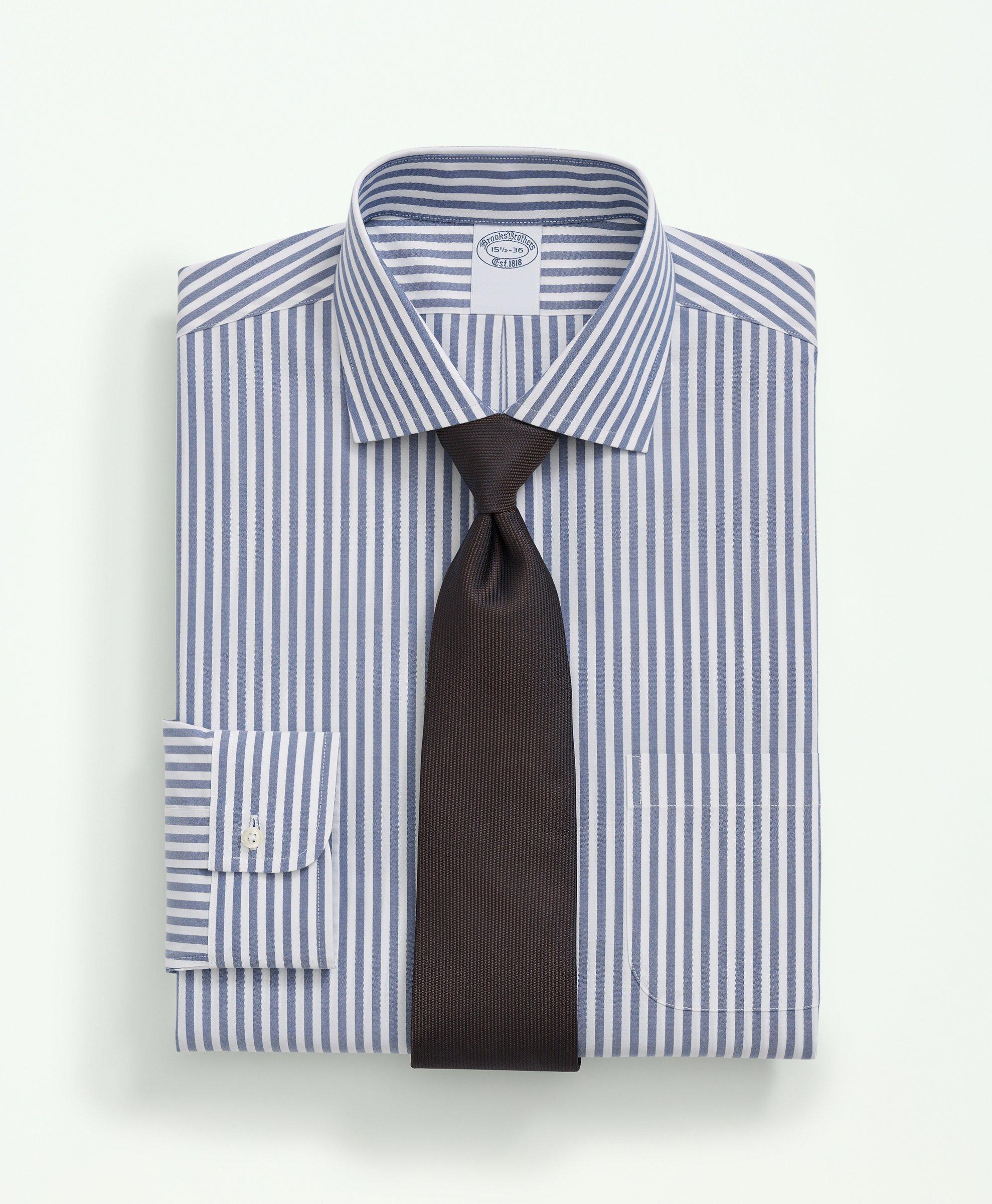 Brooks Brothers Stretch Supima Cotton Non-iron Poplin English Spread Collar, Striped Dress Shirt | Medium Navy | Siz
