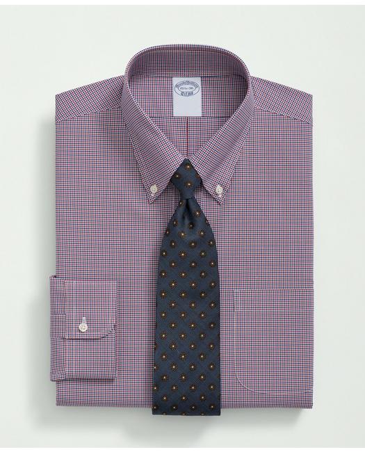 Brooks Brothers Stretch Supima Cotton Non-iron Poplin Polo Button-down Collar, Checked Dress Shirt | Dark Red | Size