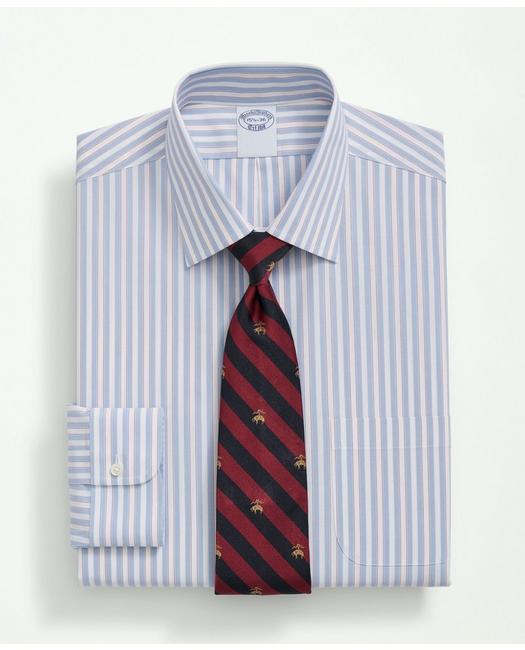 Brooks Brothers Stretch Supima Cotton Non-iron Poplin Ainsley Collar, Striped Dress Shirt | Light Blue | Size 15½ 33