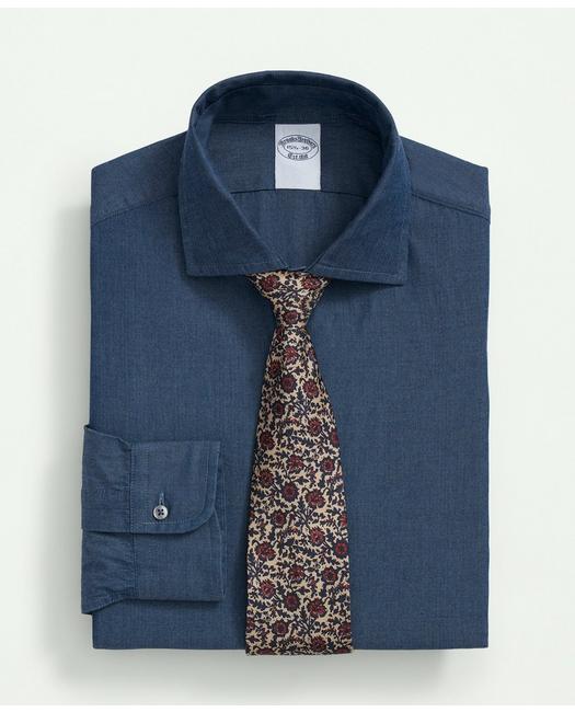 Brooks Brothers Chambray Cotton Poplin English Collar Dress Shirt | Blue | Size 17 36
