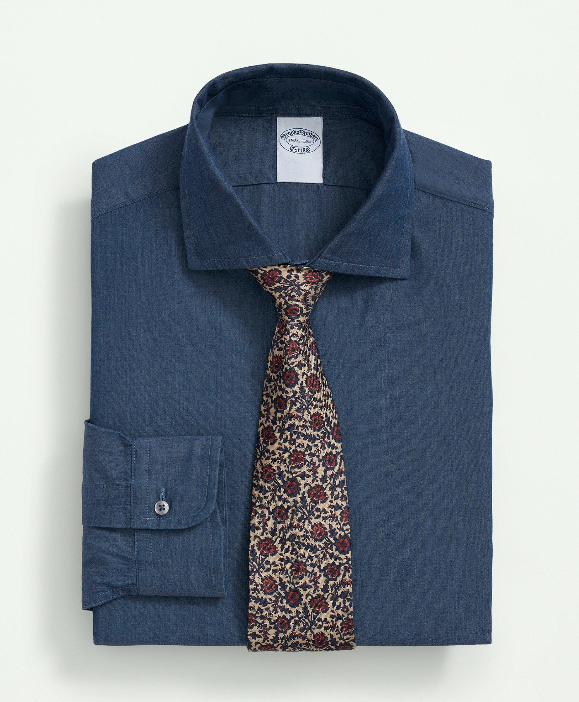 Brooks Brothers Chambray Cotton Poplin English Collar Dress Shirt | Blue | Size 16 35