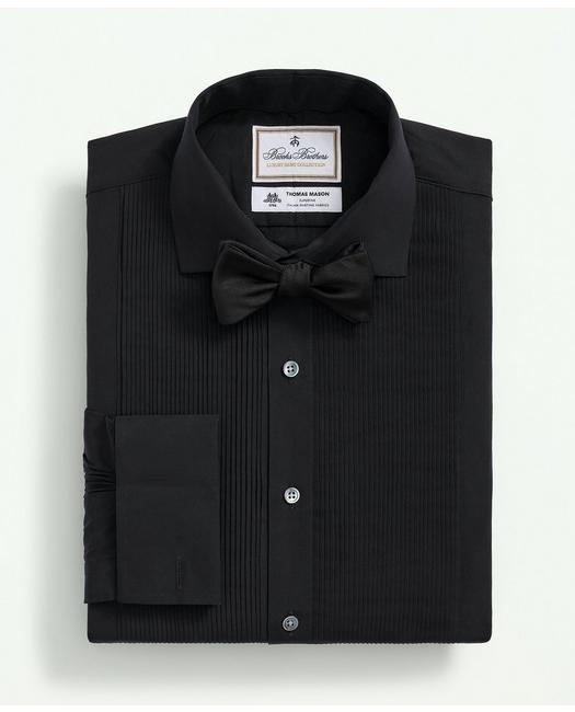 Brooks Brothers X Thomas Mason Cotton English Collar, Swiss Pleat Front Tuxedo Shirt | Black | Size 17 35