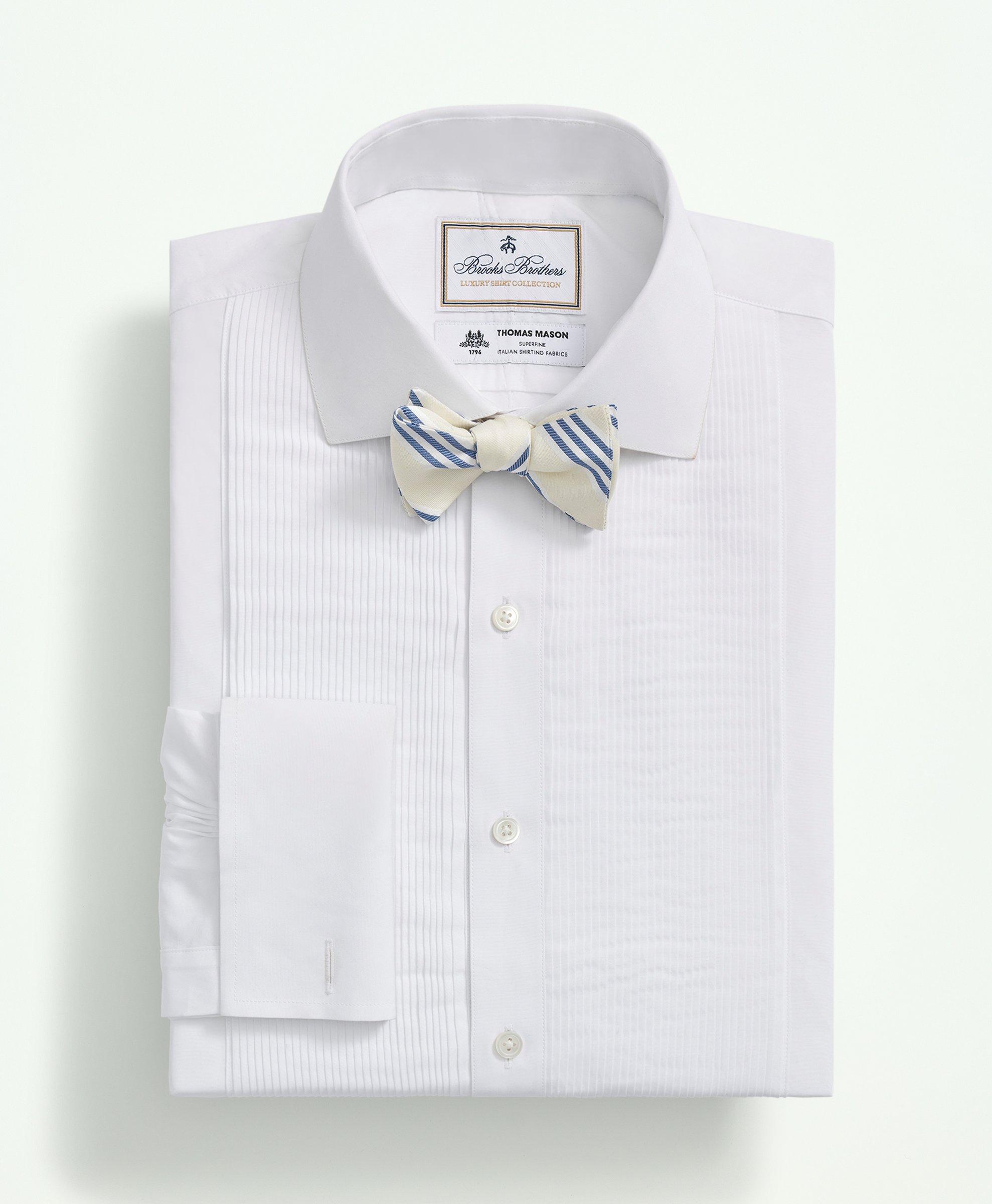 Brooks Brothers X Thomas Mason Cotton English Collar, Swiss Pleat Front Tuxedo Shirt | White | Size 17½ 34