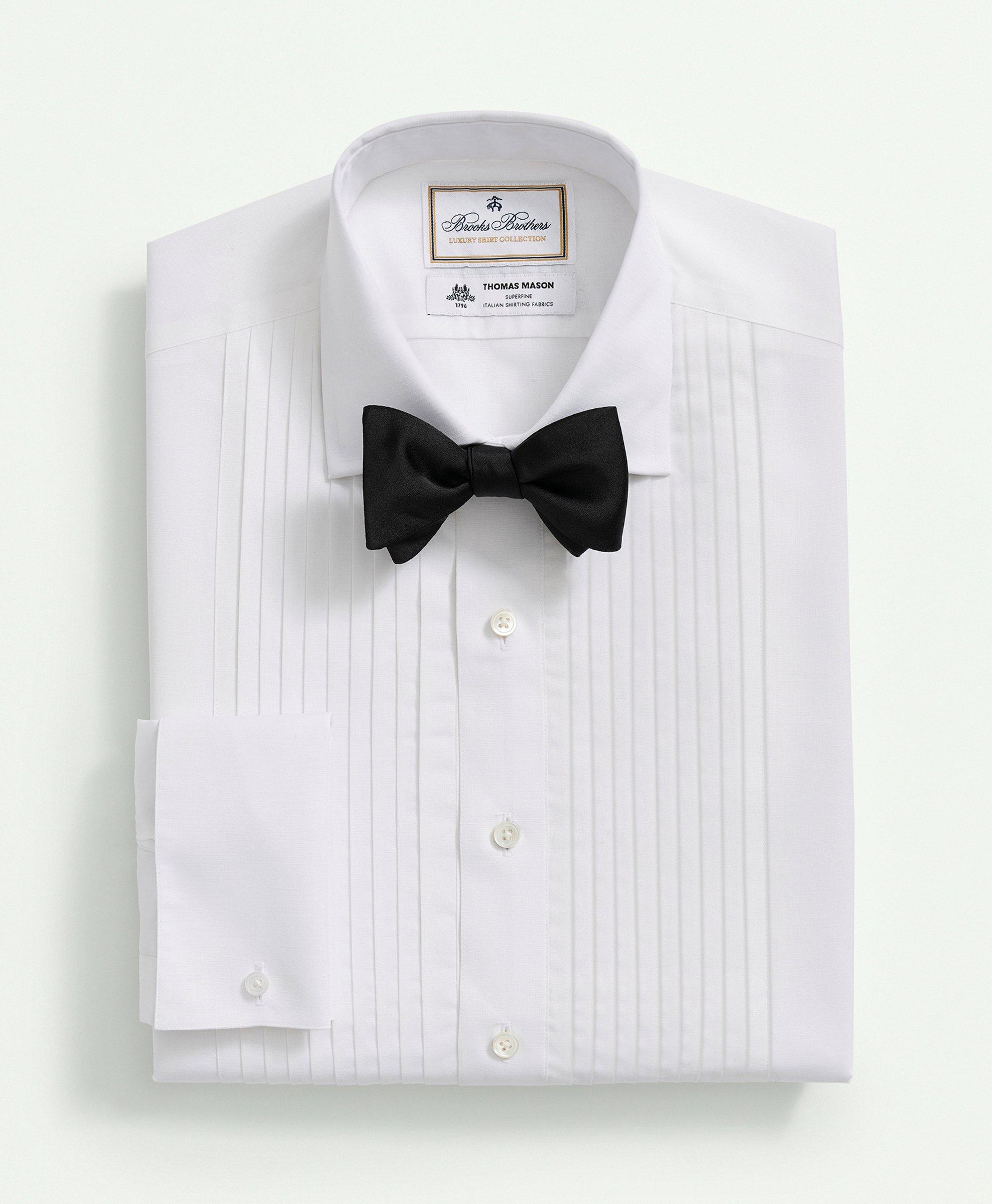 Brooks Brothers X Thomas Mason Cotton-linen English Collar, Pleat Front Tuxedo Shirt | White | Size 16½ 32