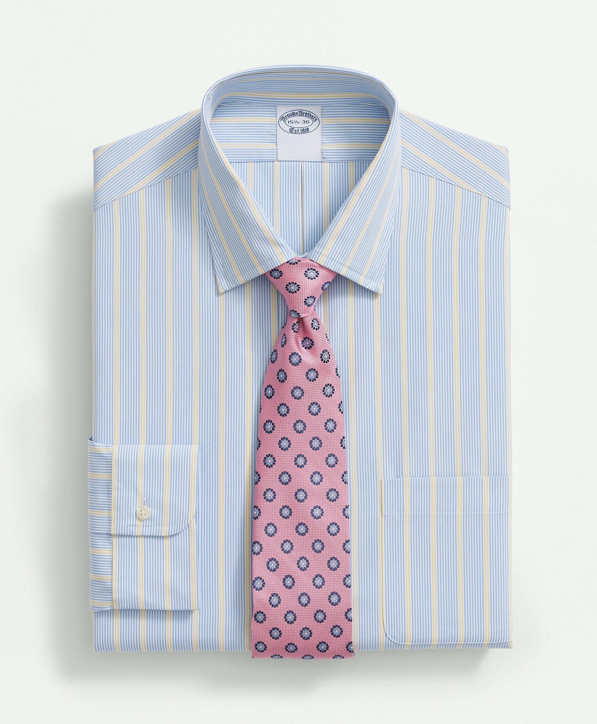 Brooks Brothers Supima Cotton Poplin Ainsley Collar, Multi-stripe Dress Shirt | Blue | Size 15½ 33