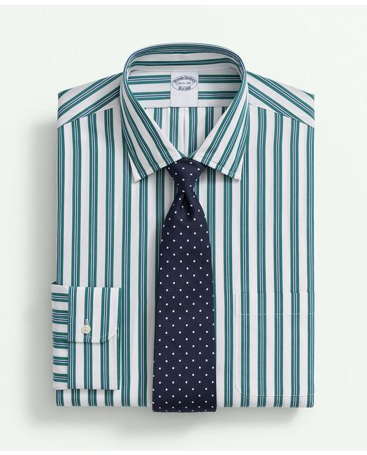 Brooks Brothers Supima Cotton Poplin Ainsley Collar, Bold Multi Striped Dress Shirt | Green | Size 16 34