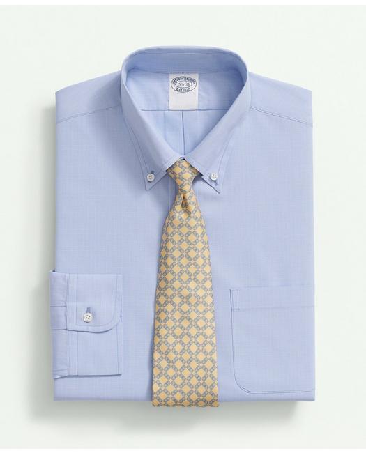 Brooks Brothers American-made Cotton Broadcloth Button-down Collar, Micro-check Dress Shirt | Blue | Size 17½ 34