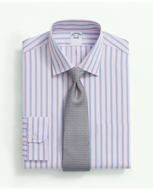 Brooks Brothers Supima Cotton Poplin Ainsley Collar, Framed Stripe Dress Shirt | Pink | Size 17 33
