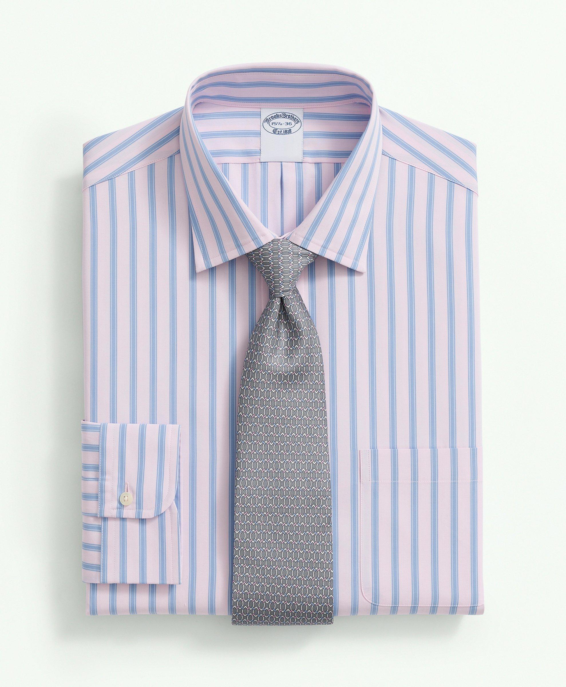 Brooks Brothers Supima Cotton Poplin Ainsley Collar, Framed Stripe Dress Shirt | Pink | Size 15½ 34