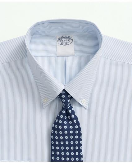 American-Made Cotton Broadcloth Button-Down Collar, Fine Striped Dress Shirt