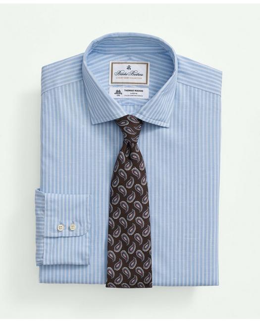 Brooks Brothers X Thomas Mason Cotton-linen English Collar, Stripe Dress Shirt | Light Blue | Size 17½ 35