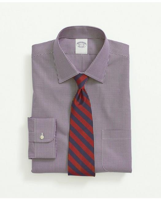 Brooks Brothers Stretch Supima Cotton Non-iron Pinpoint Oxford Ainsley Collar, Gingham Dress Shirt | Purple | Size 1
