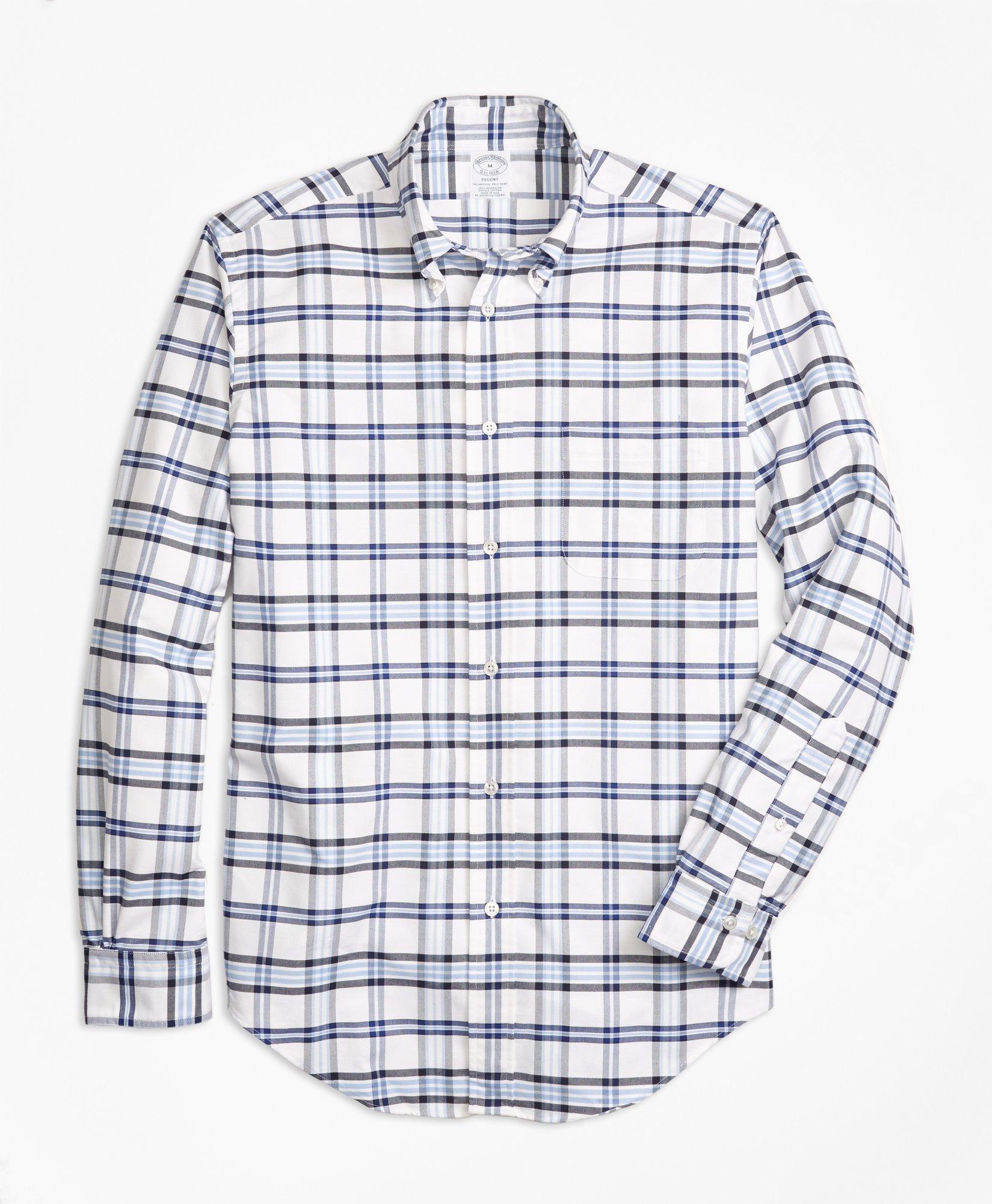 Brooks Brothers Regent Regular-fit Sport Shirt, Oxford Tartan | White/blue | Size Small In White,blue