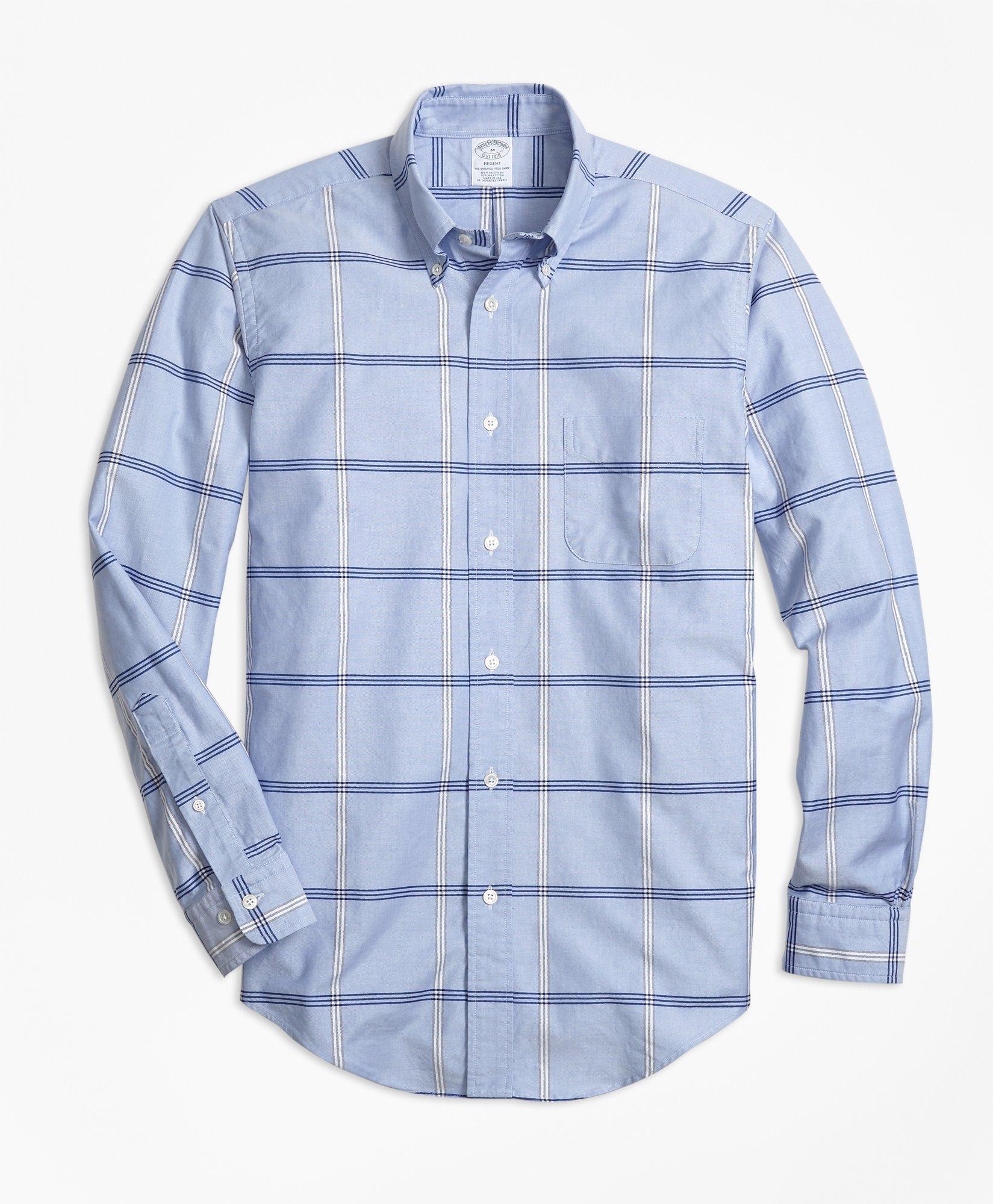 Brooks Brothers Regent Regular-fit Sport Shirt, Oxford Windowpane | Light Blue | Size Small