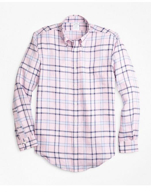 Brooks Brothers Regent Regular-fit Sport Shirt, Tartan Irish Linen | Pink | Size Small