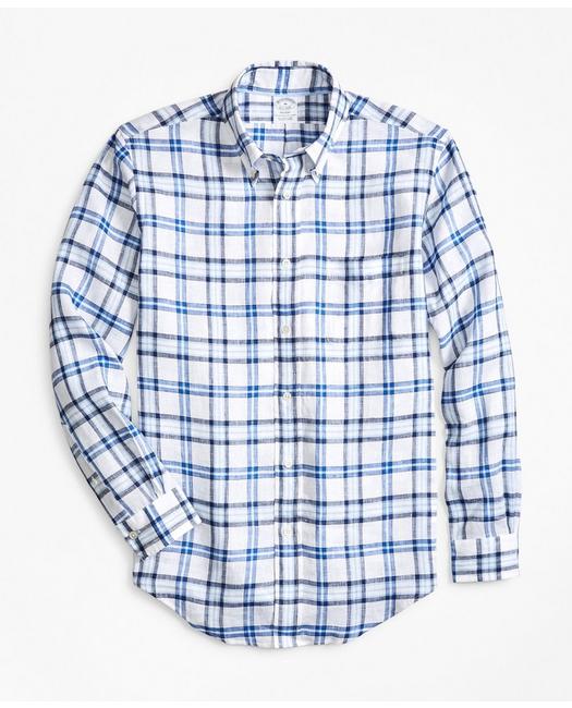 Brooks Brothers Regent Regular-fit Sport Shirt, Tartan Irish Linen | White | Size Small
