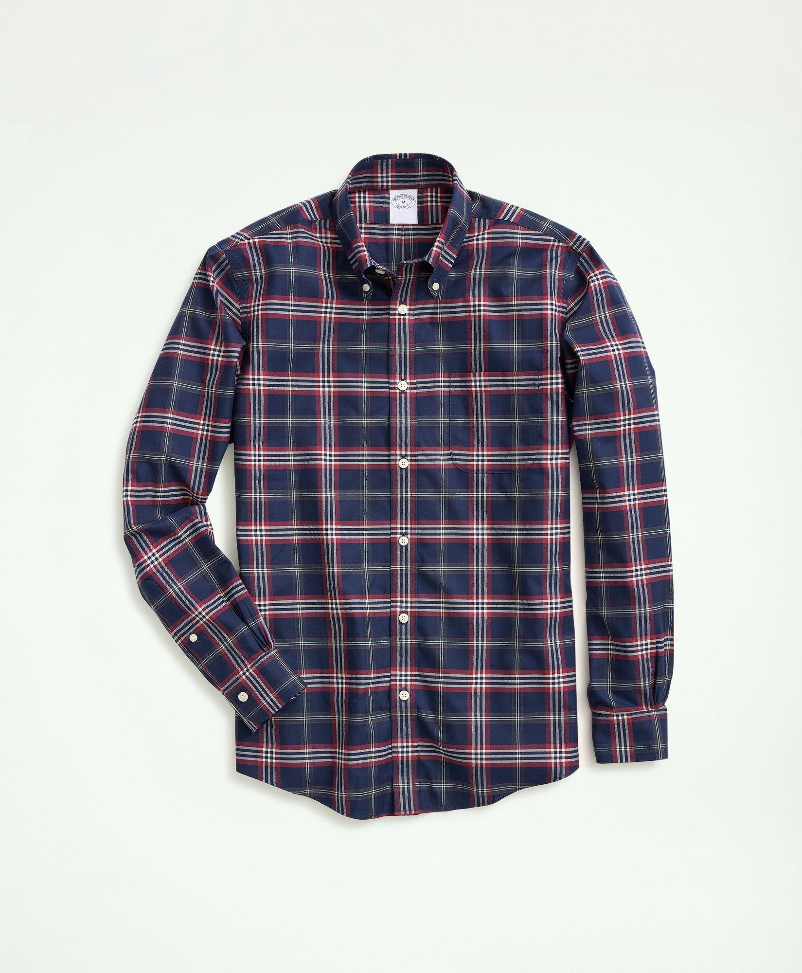 Brooks Brothers Regent Regular-fit Non-iron Stretch Twill Tartan Shirt In Navy