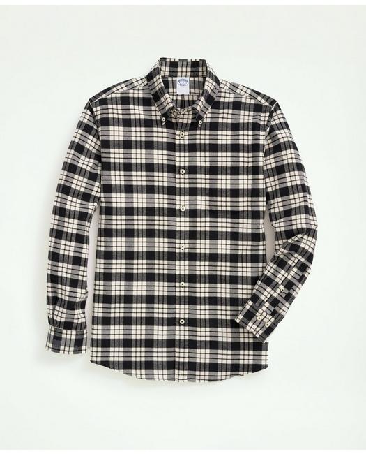 Brooks Brothers Regent Regular-fit Portuguese Flannel Shirt | White/black | Size Xs In White,black