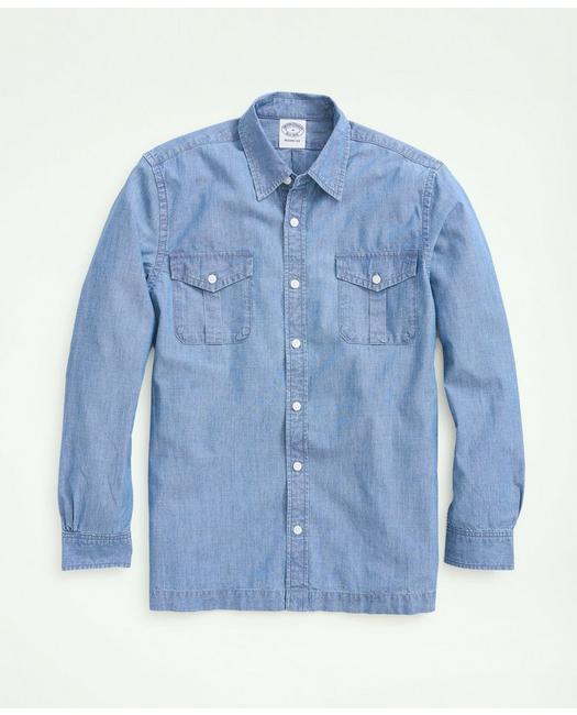 Brooks Brothers Relaxed Cotton Chambray Military Shirt | Size Xs