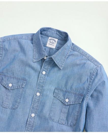 Relaxed Cotton Chambray Military Shirt
