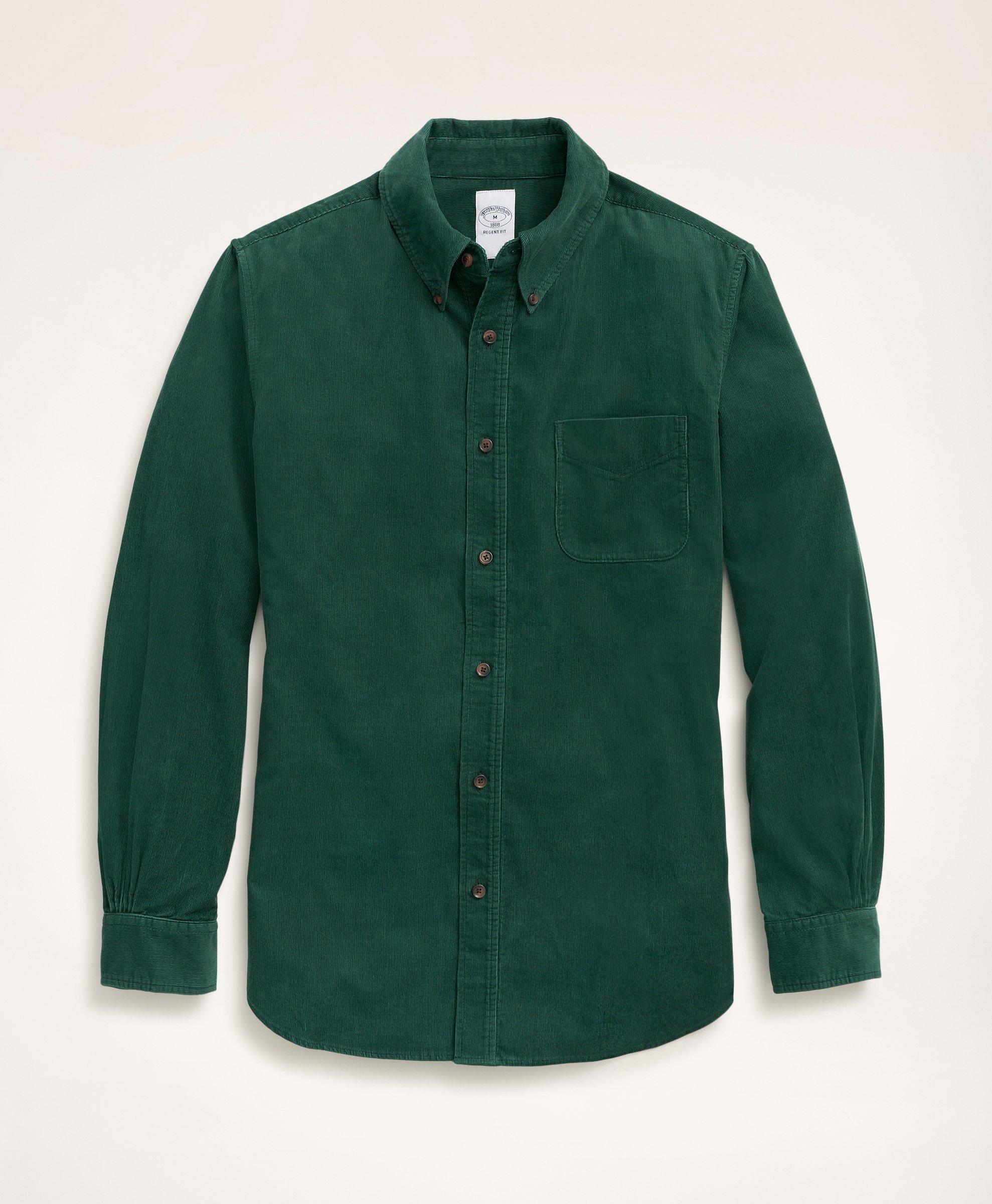 Brooks Brothers Regent Regular-fit Sport Shirt, Button-down Collar Pinwale Corduroy | Medium Green | Size Xs