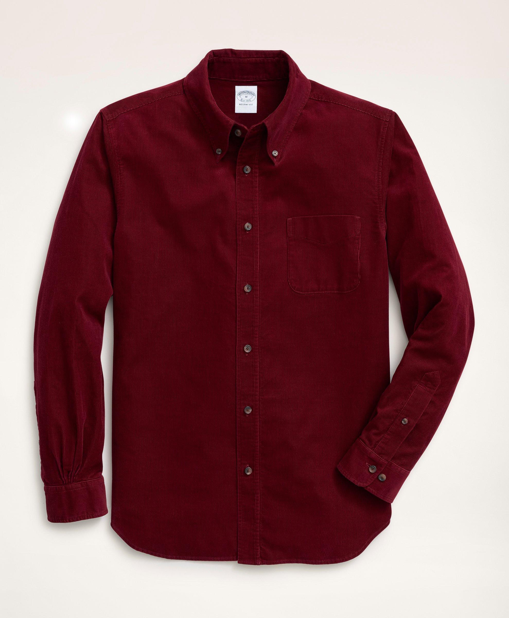 Brooks Brothers Regent Regular-fit Sport Shirt, Button-down Collar Pinwale Corduroy | Red | Size Xs