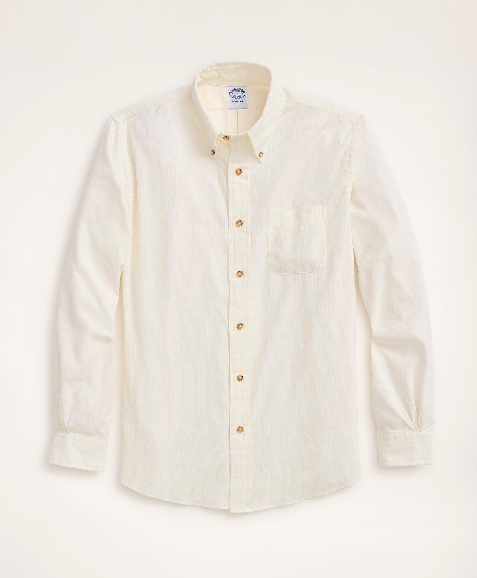 Brooks Brothers Regent Regular-fit Sport Shirt, Button-down Collar Pinwale Corduroy | White | Size Xs