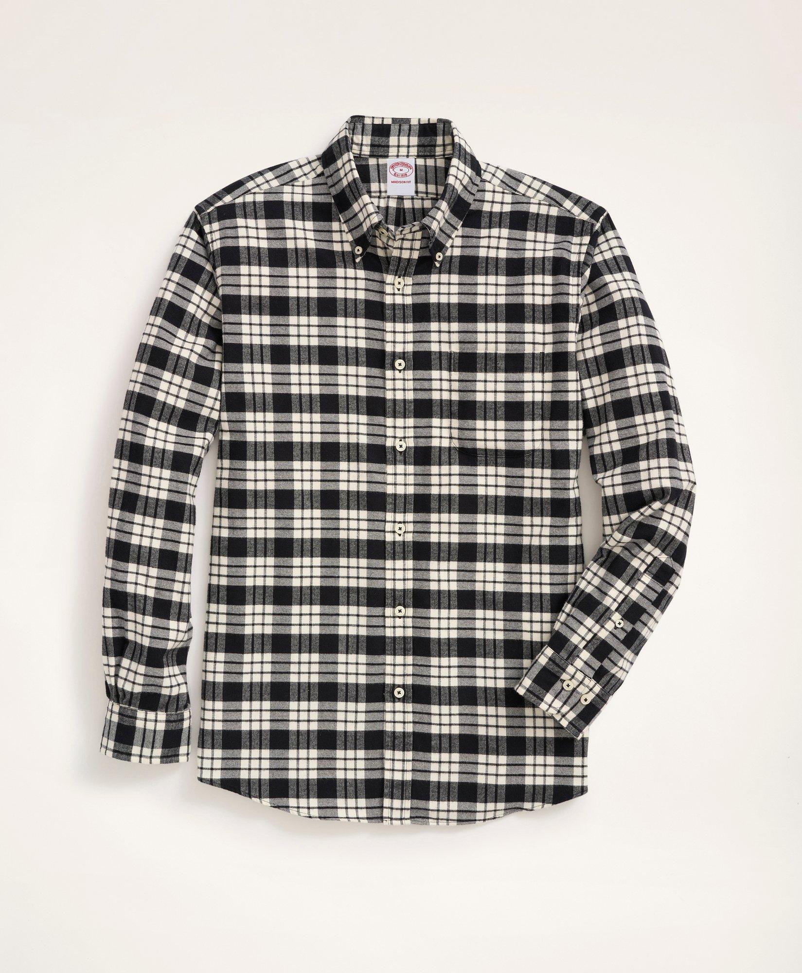 Brooks Brothers Madison Relaxed-fit Portuguese Flannel Shirt | White/black | Size Xl In White,black