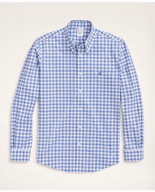 Brooks Brothers Stretch Regent Regular-fit Sport Shirt, Non-iron Check | Blue | Size Xs