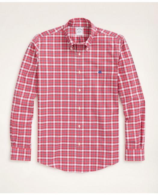 Brooks Brothers Stretch Regent Regular-fit Sport Shirt, Non-iron Check | Red | Size Xs