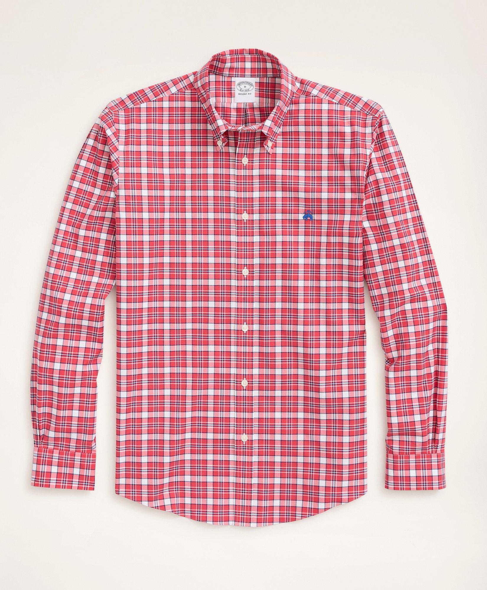 Brooks Brothers Stretch Regent Regular-fit Sport Shirt, Non-iron Check | Red | Size Xs