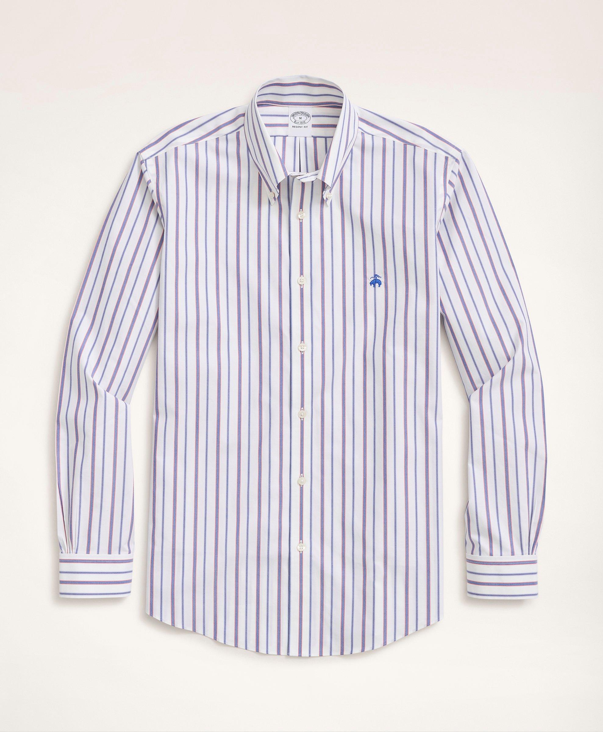 Brooks Brothers Stretch Regent Regular-fit Sport Shirt, Non-iron Stripe | Blue | Size Xs