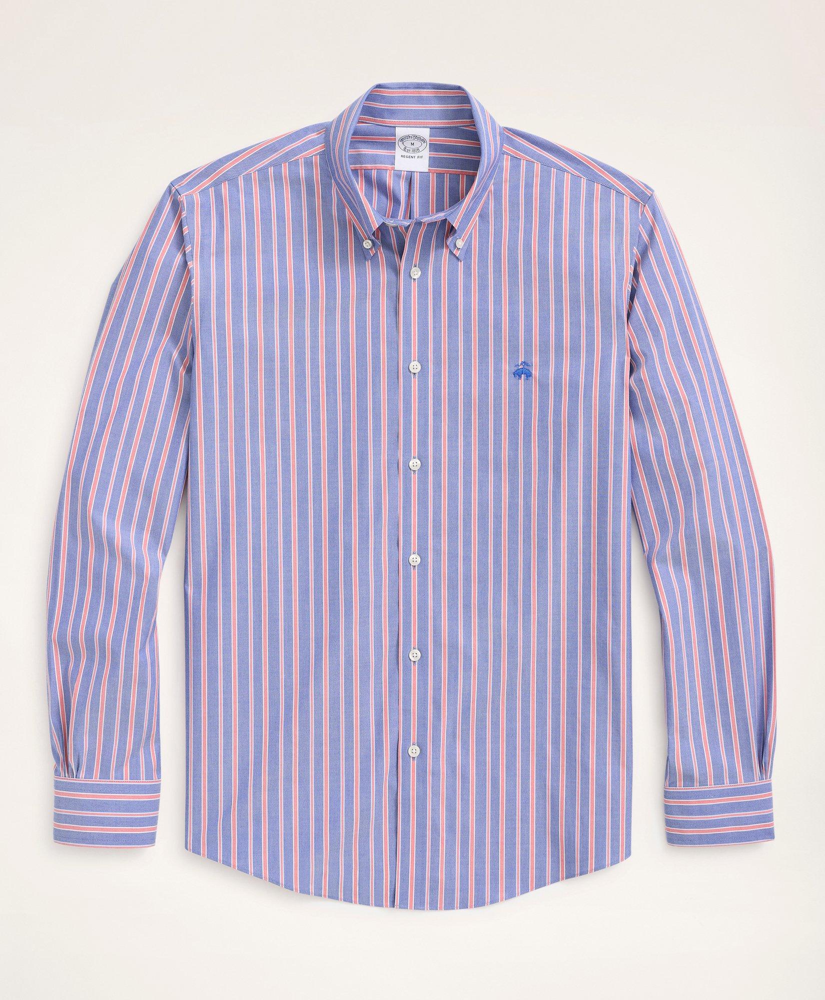Brooks Brothers Stretch Regent Regular-fit Sport Shirt, Non-iron Stripe | Medium Blue | Size Xs