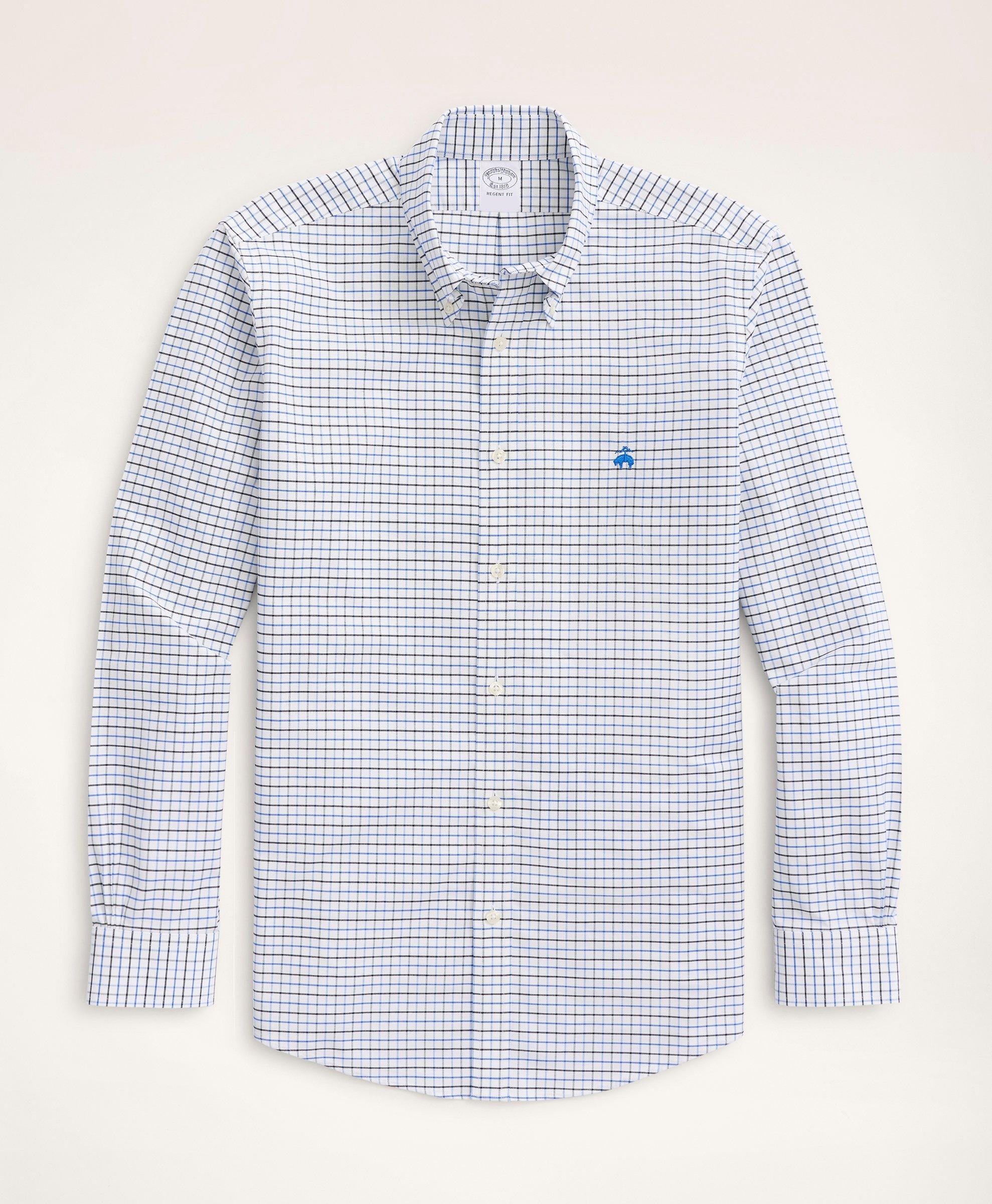 Brooks Brothers Regent Regular-fit Sport Shirt, Non-iron Oxford Windowpane | Navy | Size Xs