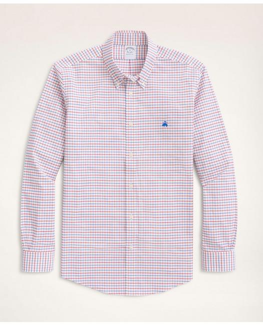 Brooks Brothers Regent Regular-fit Sport Shirt, Non-iron Oxford Windowpane | Red | Size Xs