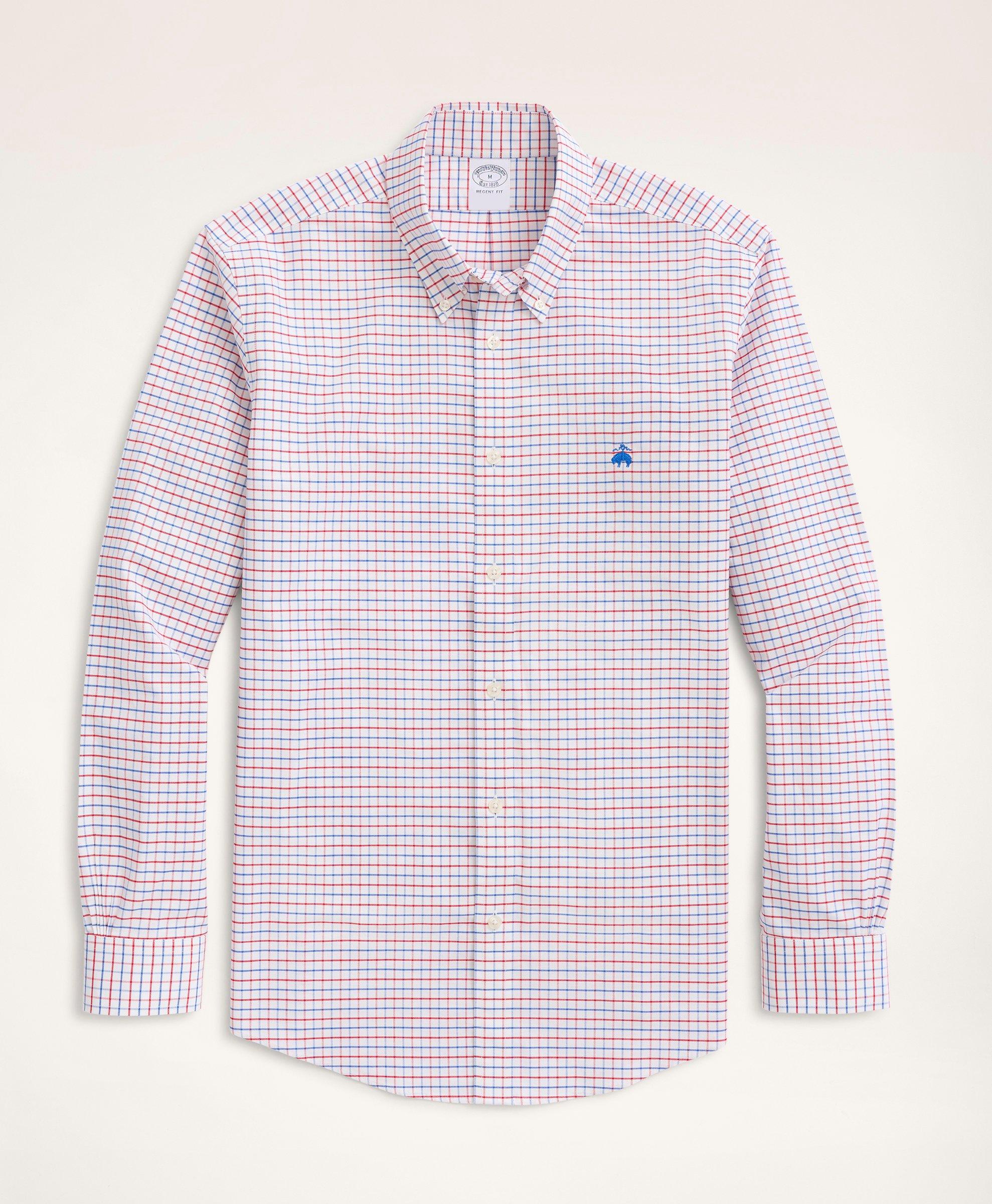 Brooks Brothers Regent Regular-fit Sport Shirt, Non-iron Oxford Windowpane | Red | Size Xs