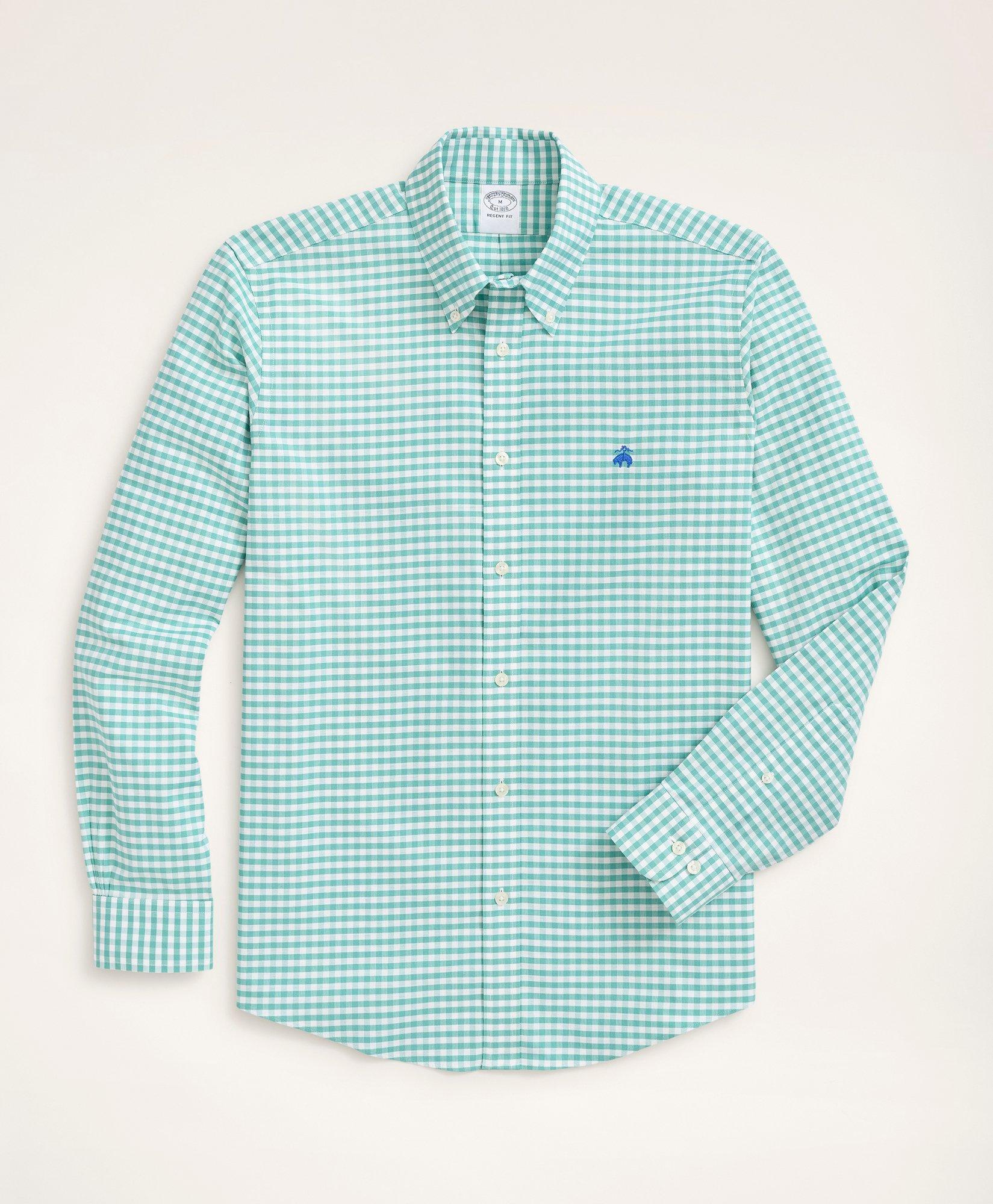 Brooks Brothers Stretch Regent Regular-fit Sport Shirt, Non-iron Gingham Oxford | Green | Size Xs