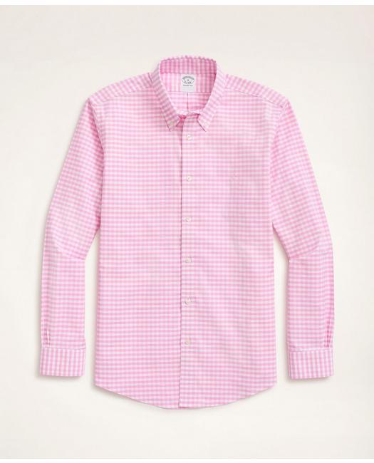 Brooks Brothers Stretch Regent Regular-fit Sport Shirt, Non-iron Gingham Oxford | Pink | Size Xs