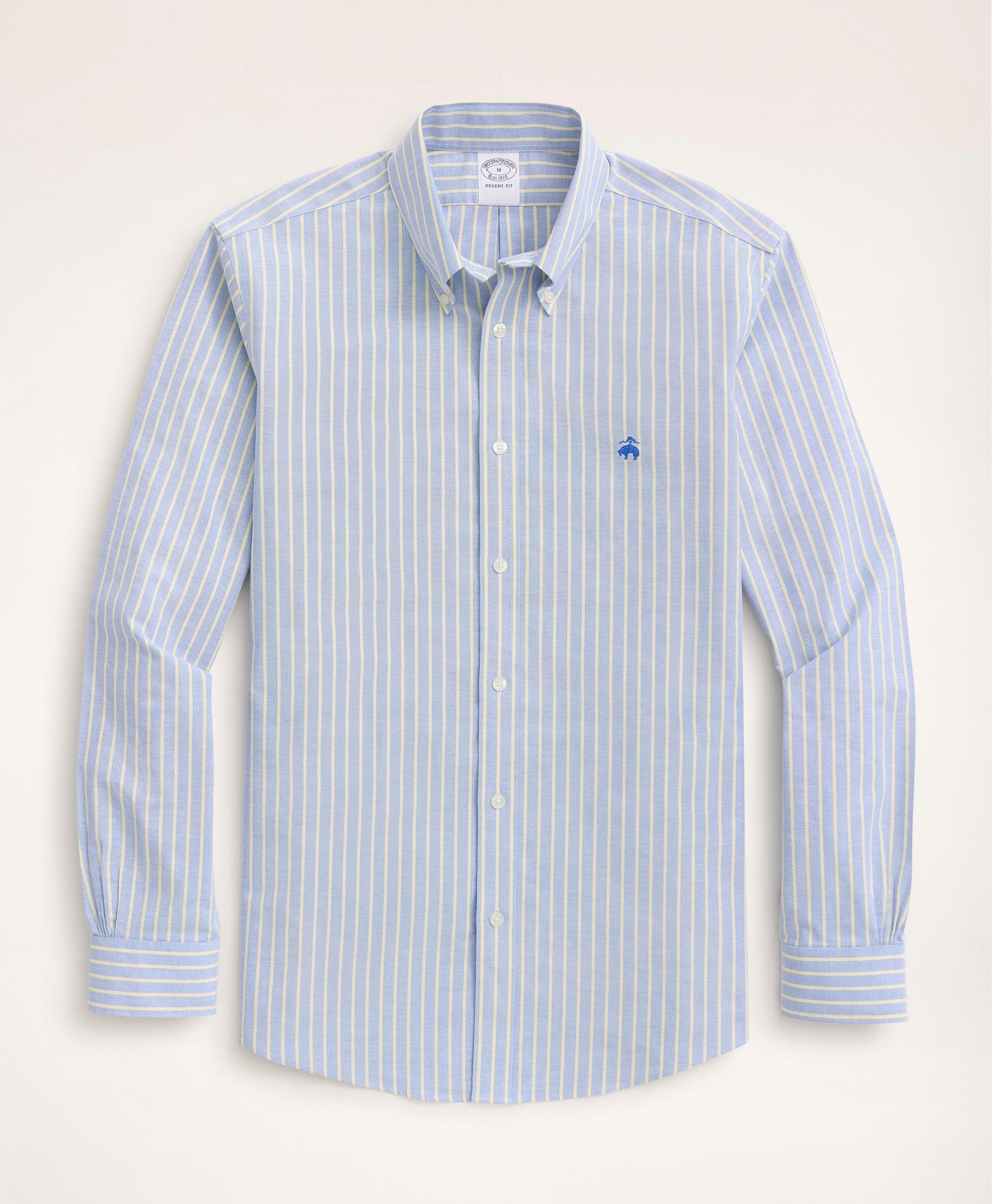 Brooks Brothers Stretch Regent Regular-fit Stretch Sport Shirt, Non-iron Pop Stripe | Blue | Size Xs