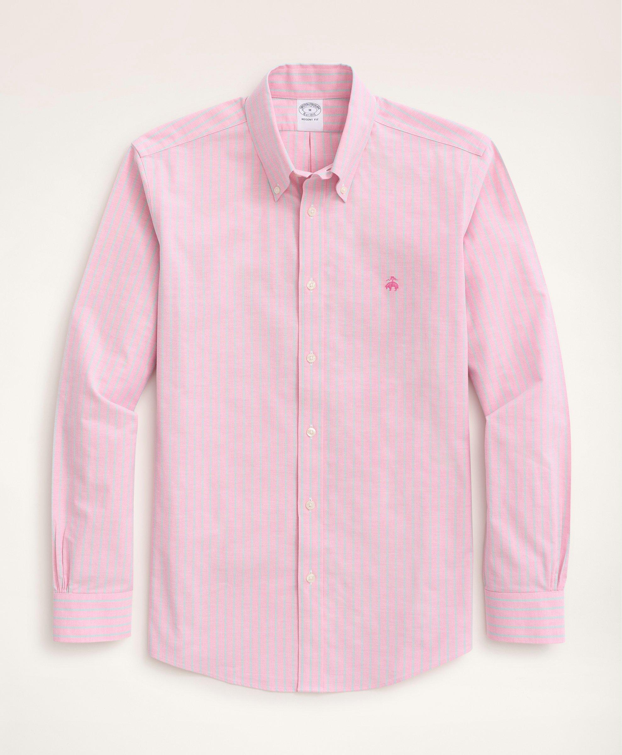 Brooks Brothers Stretch Regent Regular-fit Stretch Sport Shirt, Non-iron Pop Stripe | Pink | Size Xs