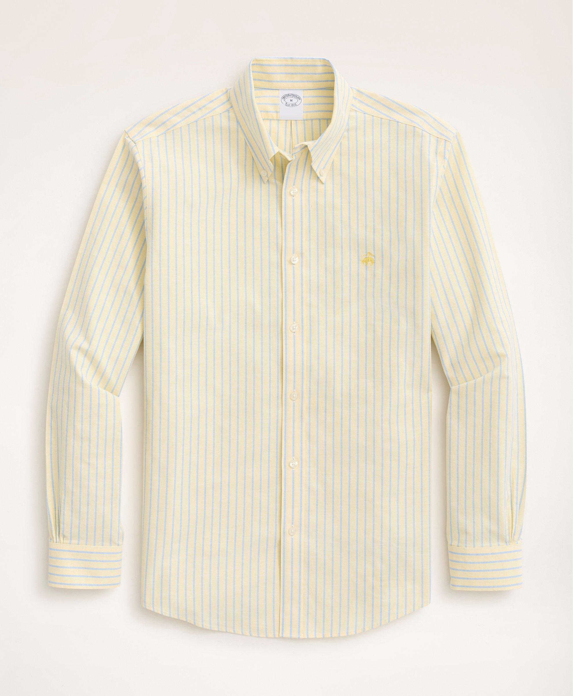 Brooks Brothers Stretch Regent Regular-fit Stretch Sport Shirt, Non-iron Pop Stripe | Yellow | Size Xs