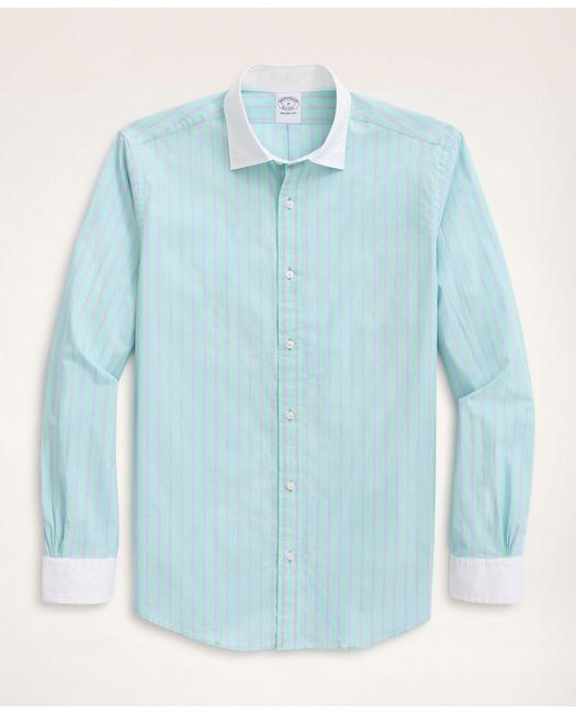 Brooks Brothers Regent Regular-fit Sport Shirt, Poplin Contrast English Collar Stripe | Green | Size Xs