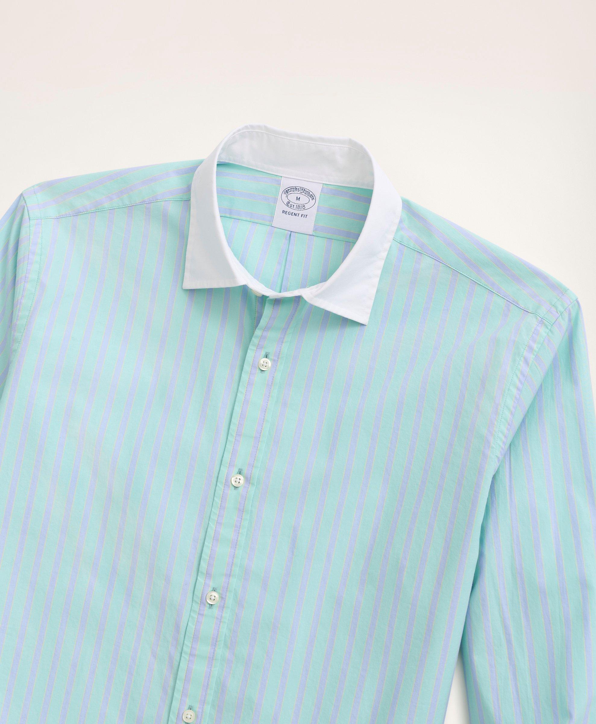 Regent Regular-Fit Sport Shirt, Poplin Contrast English Collar Stripe