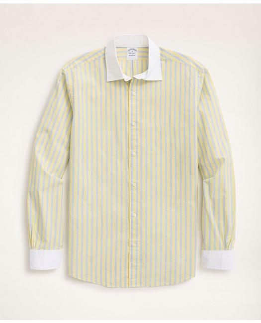 Brooks Brothers Regent Regular-fit Sport Shirt, Poplin Contrast English Collar Stripe | Yellow | Size Xs